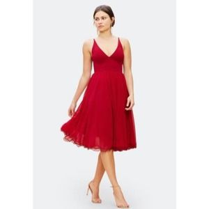 Dress The Population Alicia Chiffon Fit and Flare Midi Dress Garnet Size Large